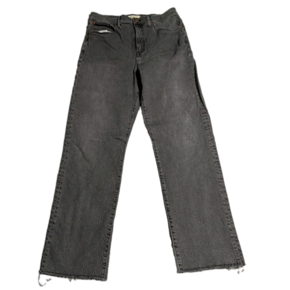 Madewell 90s Straight Crop Jeans Womens 30T Tall Gray Black High Rise Raw Hem